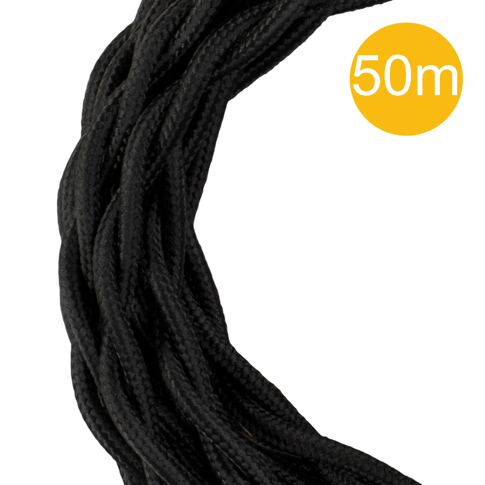 Miniatuur van Bailey textielsnoer op rol 50 meter 2x0.75 mm2 - zwart gedraaid (140319)