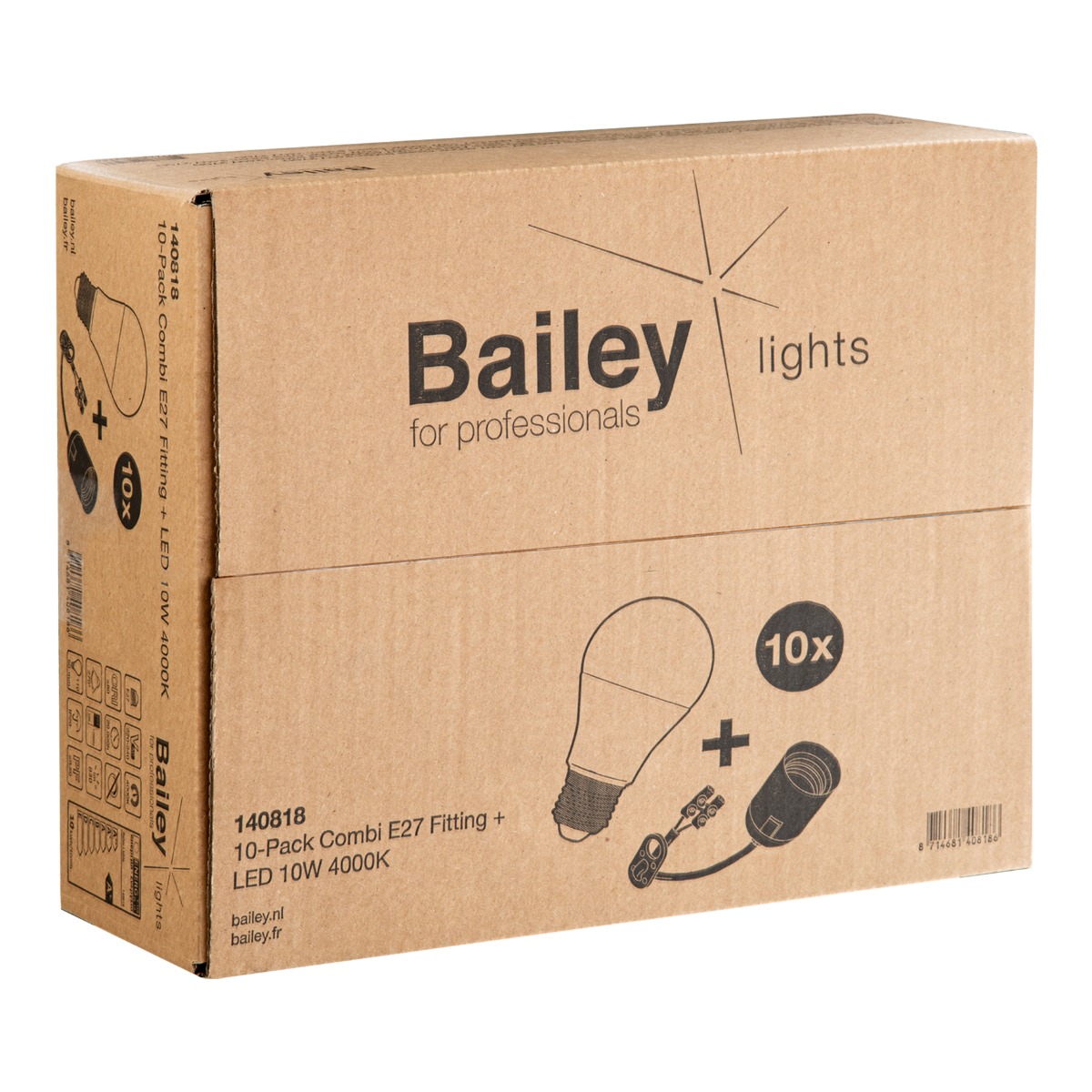 Miniatuur van Bailey verhuisfitting inclusief A60 LED lamp E27 10W 935lm neutraal wit 4000K - 10 stuks (140818)