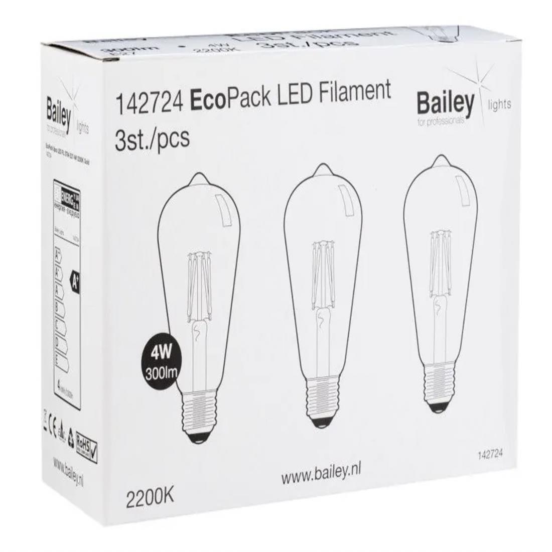 Miniatuur van Bailey LED lamp filament peer E27 3W 300lm warm wit 2200K - 3 stuks (142724)