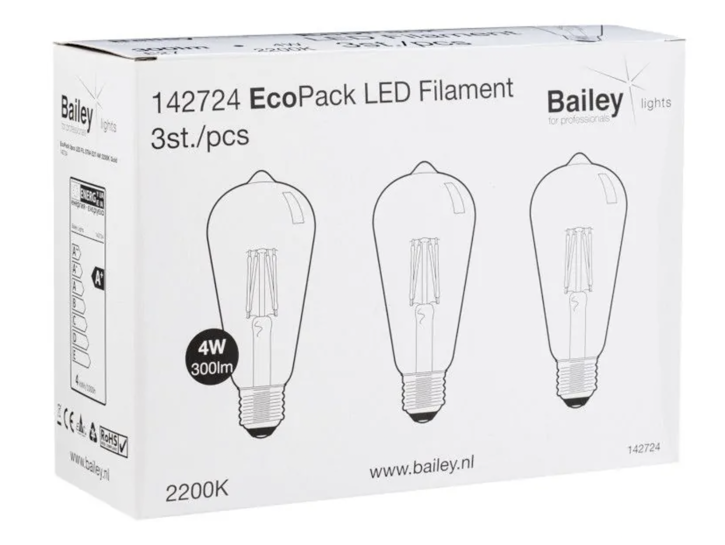 Miniatuur van Bailey LED lamp filament peer E27 3W 300lm warm wit 2200K - 3 stuks (142724)