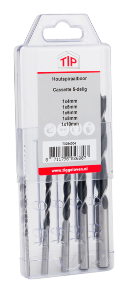 Miniatuur van TIP houtborenset spiraal maat 4/5/6/8/10mm in cassette (THSBSet5D)