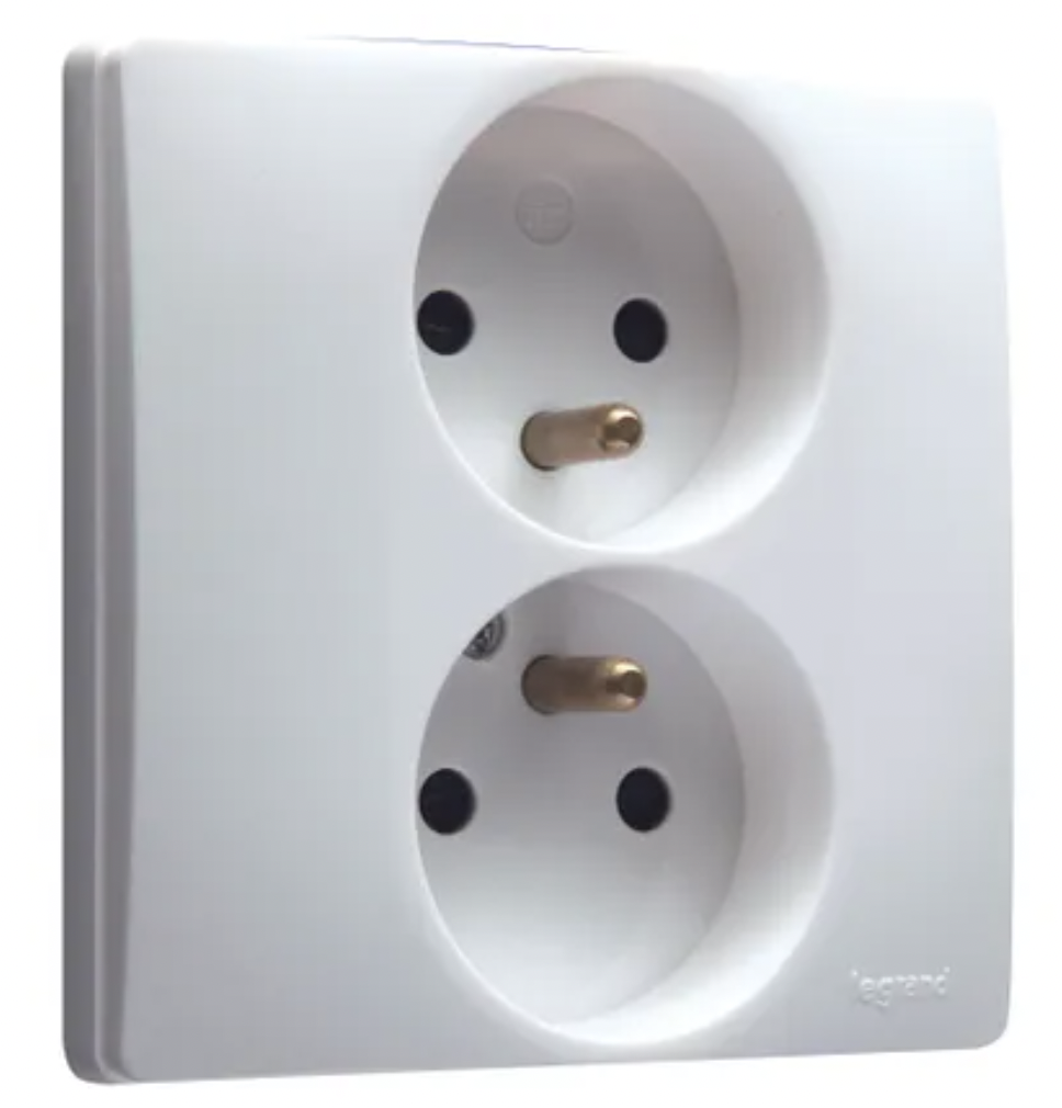 Miniatuur van Legrand stopcontact 2-voudig met penaarde, kinderbeveiliging en spanklauwbevestiging - Niloé wit (396641)