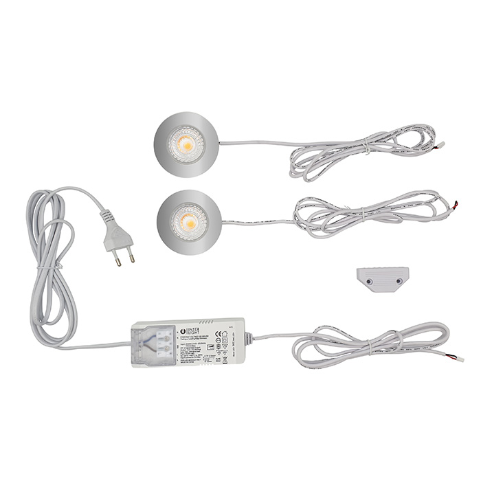 Miniatuur van INTERLight inbouwspot set dimbaar rond geborsteld chroom 4W 260lm 2700K incl. driver Ø65mm - zaagmaat Ø58mm IP44 (IL-CBSET27M)