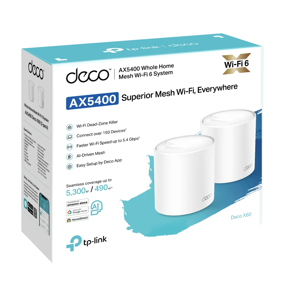 Miniatuur van TP-LINK mesh WiFi router 574Mbps op 2.4GHz-band + 2400Mbps op 5GHz-band per 2 stuks (Deco X60 2-pack V3.2)