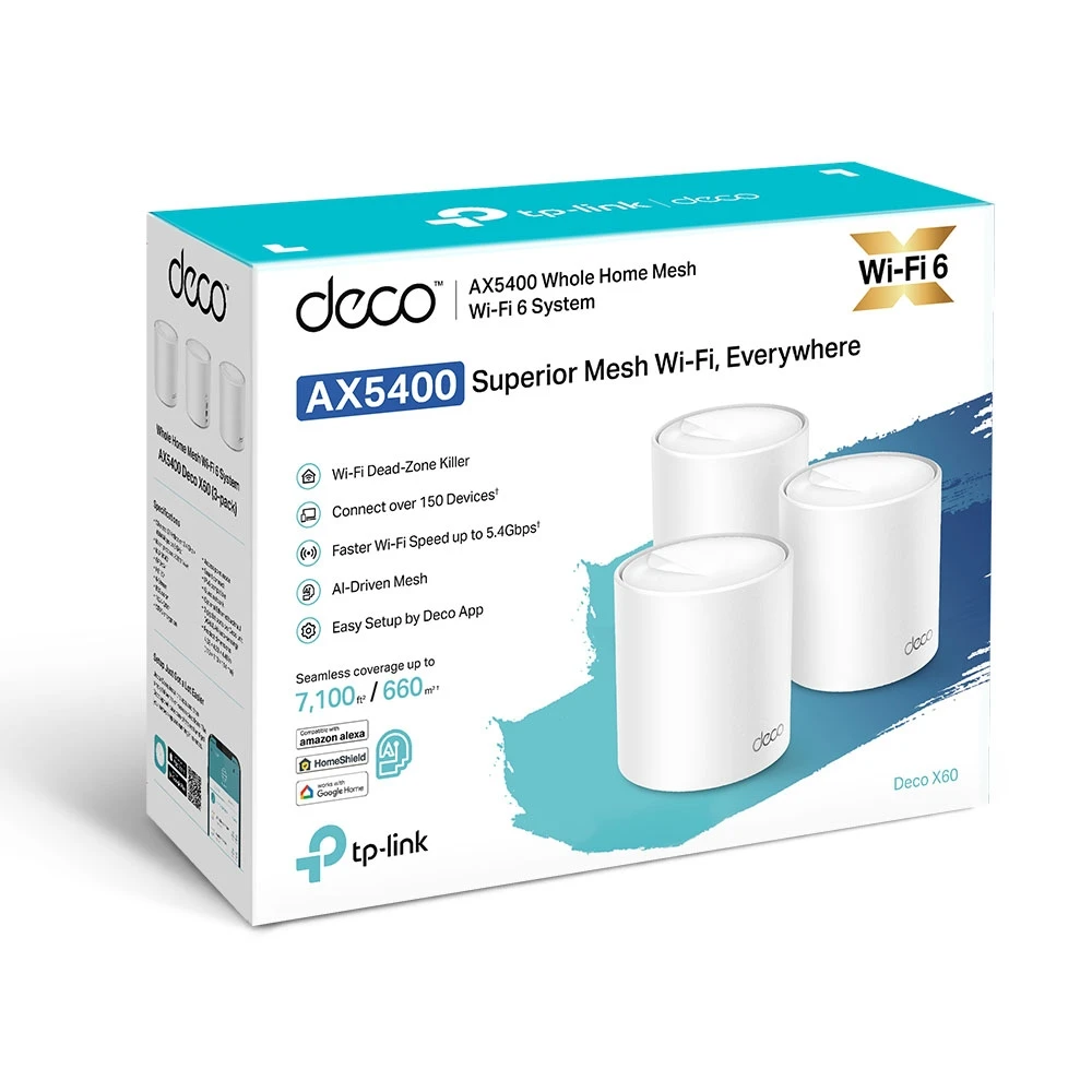 Miniatuur van TP-LINK mesh WiFi router 574Mbps op 2.4GHz-band + 2400Mbps op 5GHz-band per 3 stuks (Deco X60 3-pack V3.2)