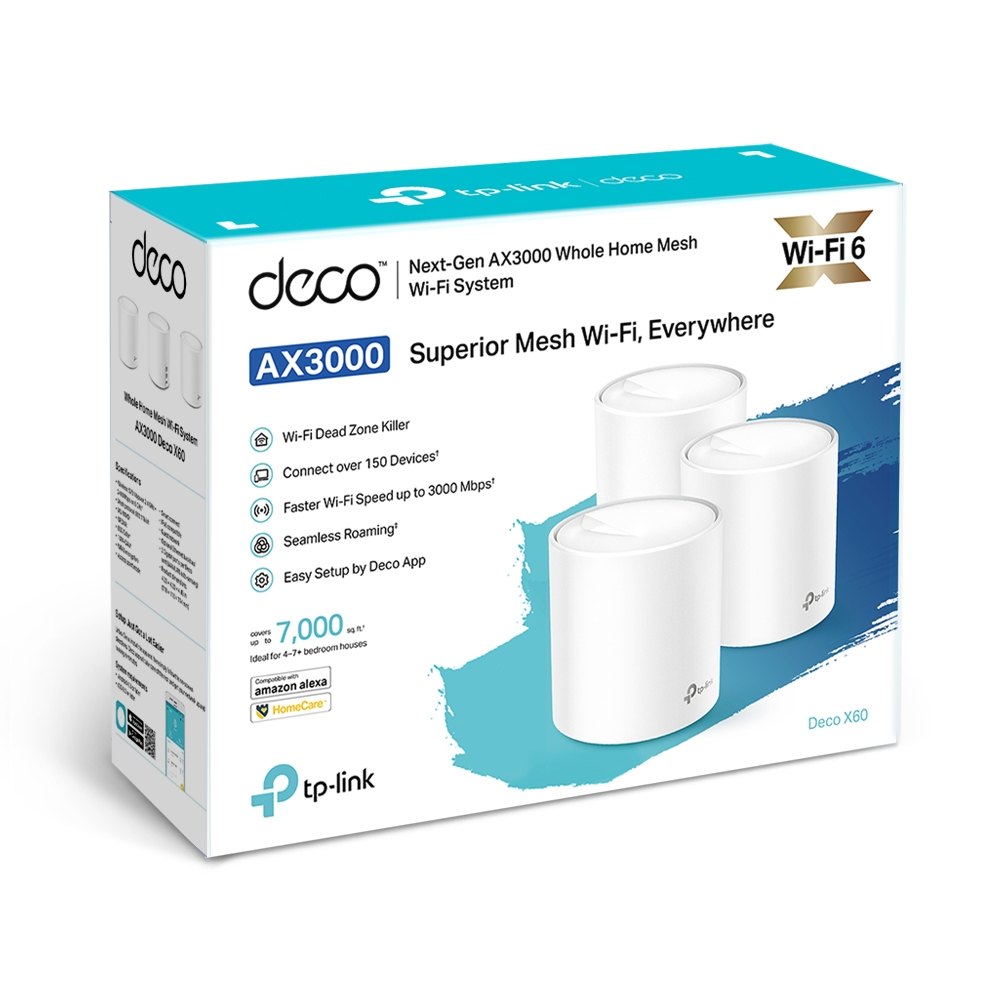 Miniatuur van TP-LINK mesh WiFi router 574Mbps op 2.4GHz-band + 2400Mbps op 5GHz-band per 3 stuks (Deco X60 3-pack V3.2)