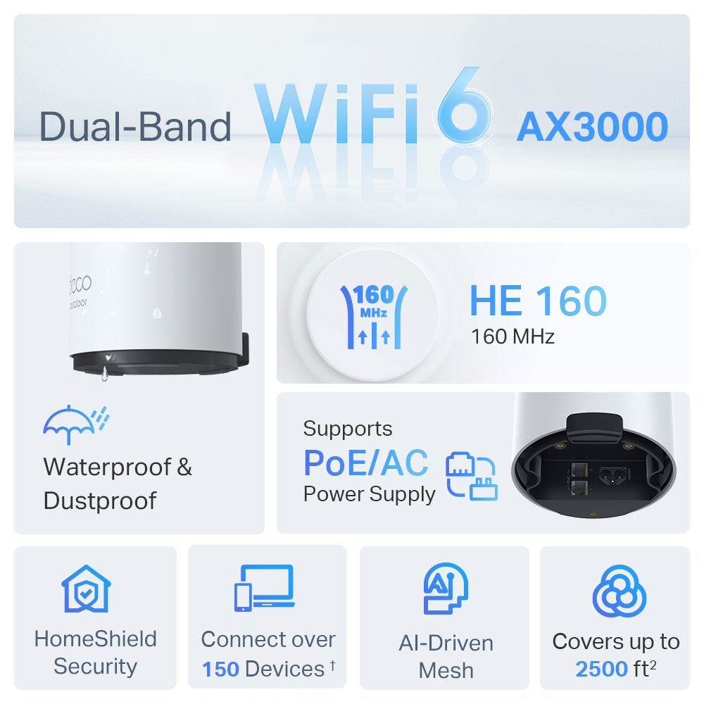Miniatuur van TP-LINK mesh WiFi router 574Mbps op 2.4GHz-band + 2402Mbps op 5GHz-band IP65 (Deco X50-Outdoor 1-pack)