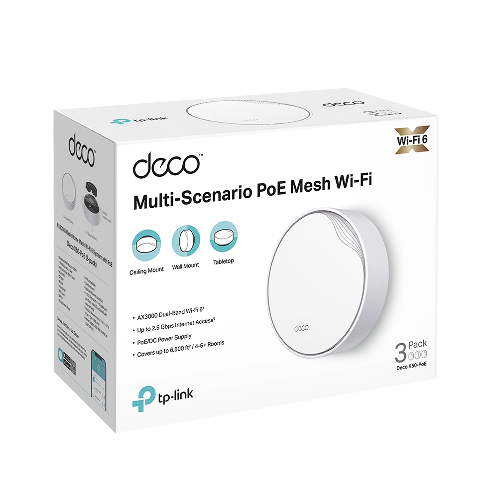 Miniatuur van TP-LINK mesh WiFi router PoE 574Mbps op 2.4GHz-band + 2402Mbps op 5GHz-band (Deco X50-PoE 3-pack)