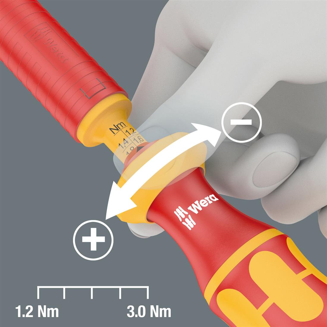Miniatuur van Wera momentschroevendraaier (zonder klingen) instelbaar 1.2-3.0 Nm Kraftform VDE (05074750001)