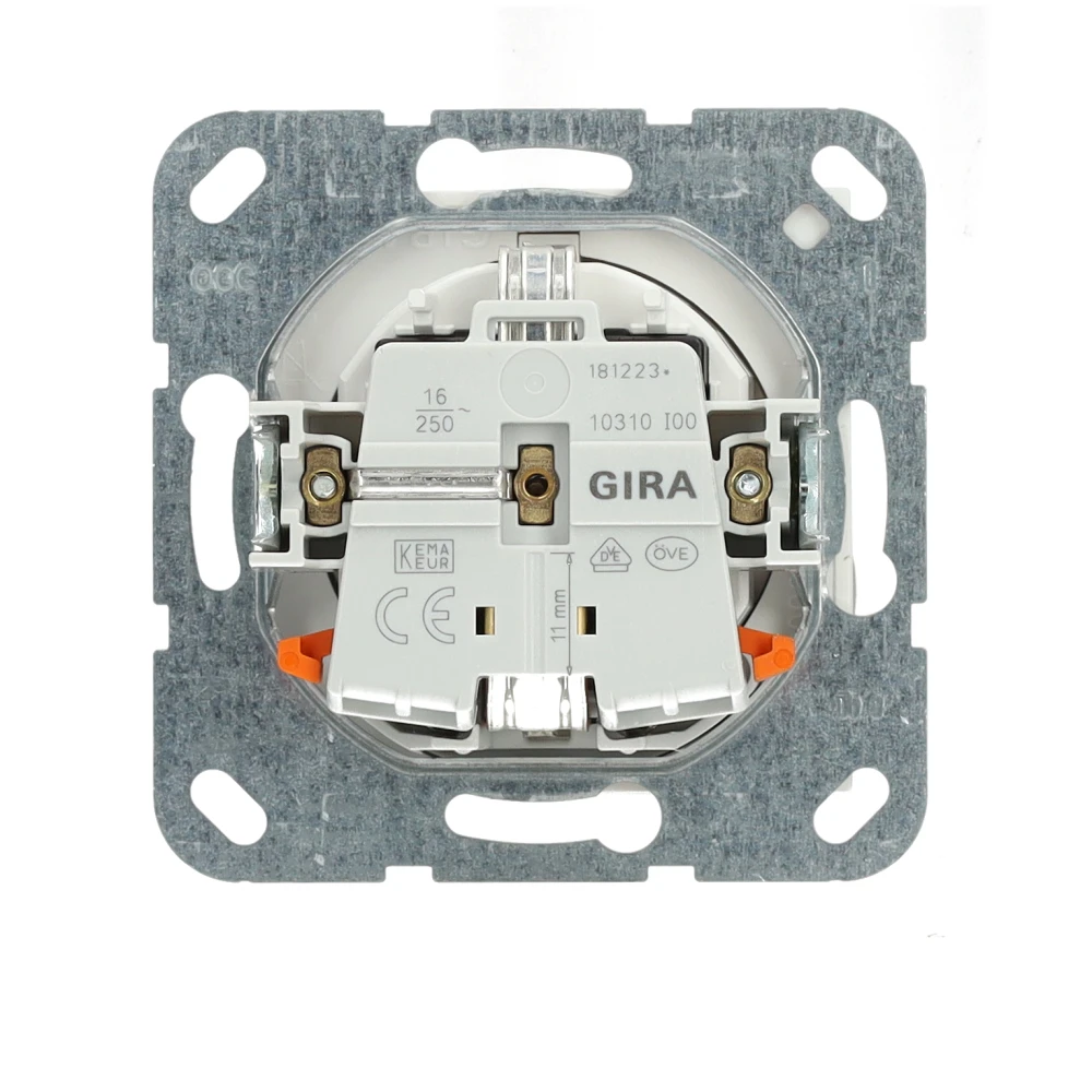 Miniatuur van Gira stopcontact met randaardekinderbeveiligingled-licht en shutter 1-voudig - Systeem 55 zuiver wit mat (417027)