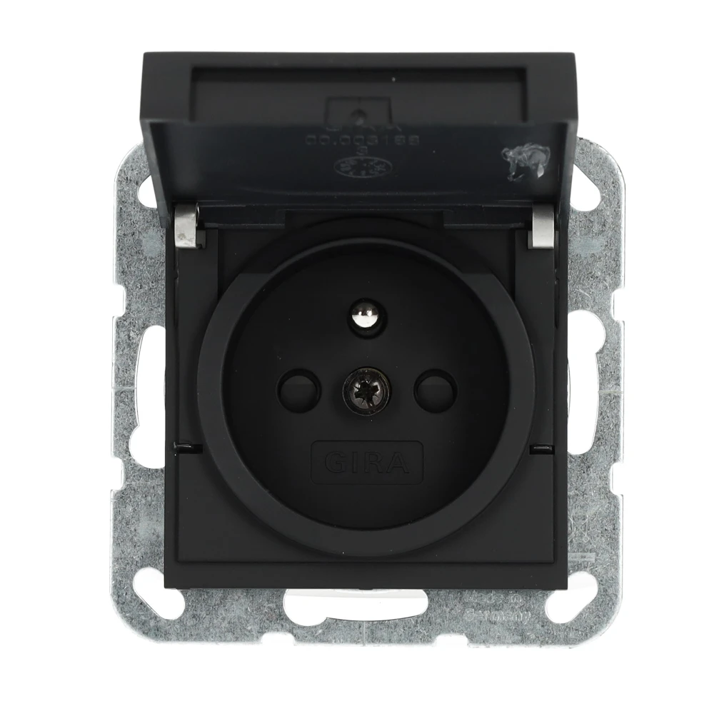 Miniatuur van Gira stopcontact met aardingspen CEBEC en klapdeksel - systeem 55 zwart mat (4488005)
