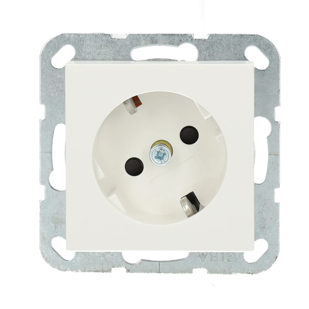 Miniatuur van Gira stopcontact met randaarde30° gedraaid basiselement shutter en symbool 1-voudig - systeem 55 - zuiver wit mat (441827)