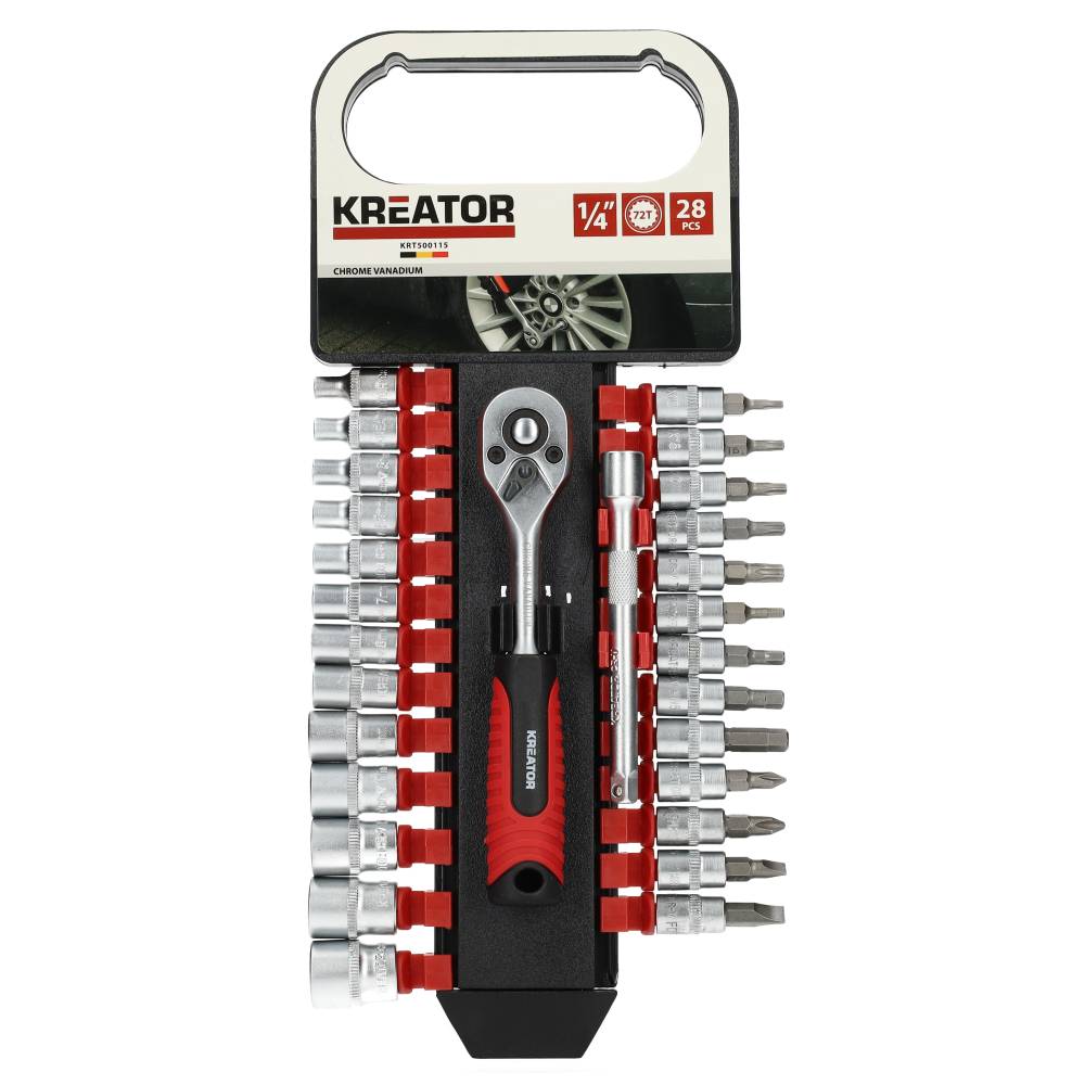Miniatuur van Kreator dopsleutelset 1/4" met houder 28-delig (KRT500115)