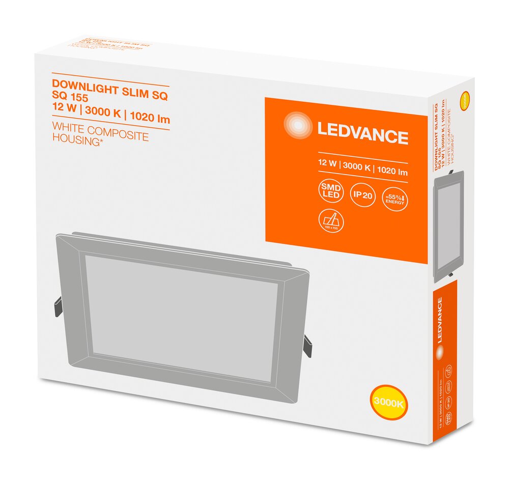 Miniatuur van Ledvance LED downlighter 12W 1.020lm warm wit 3000K zaagmaat Ø155mm 169x169mm -  wit (4058075079274)