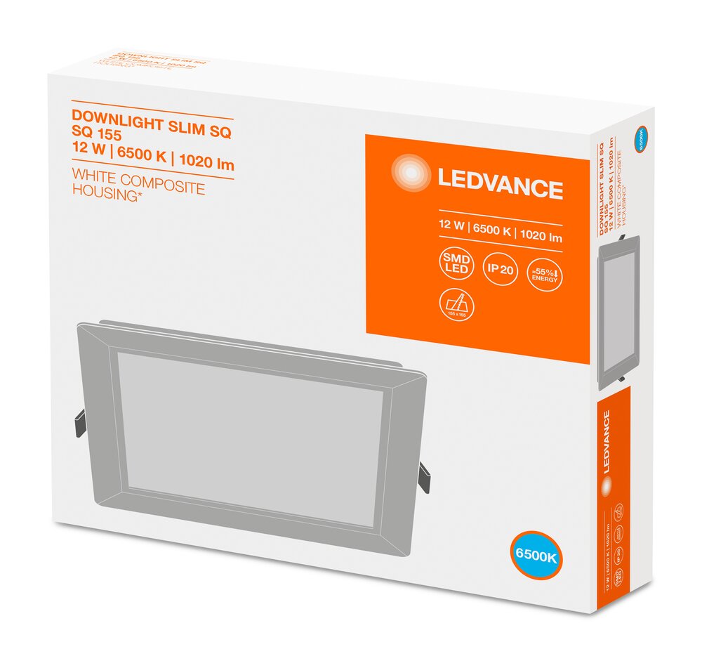 Miniatuur van Ledvance LED downlighter 12W 1.020lm dag licht 6500K zaagmaat Ø155mm 169x169mm -wit (4058075079311)