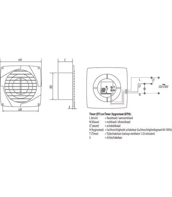 Miniatuur van WEHA inbouwventilator met timer en vochtsensor Ø125mm 185m3/h (20100223)