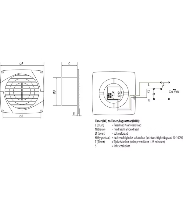 Miniatuur van WEHA inbouwventilator met timer en vochtsensor Ø150mm 294m3/h (20100253)