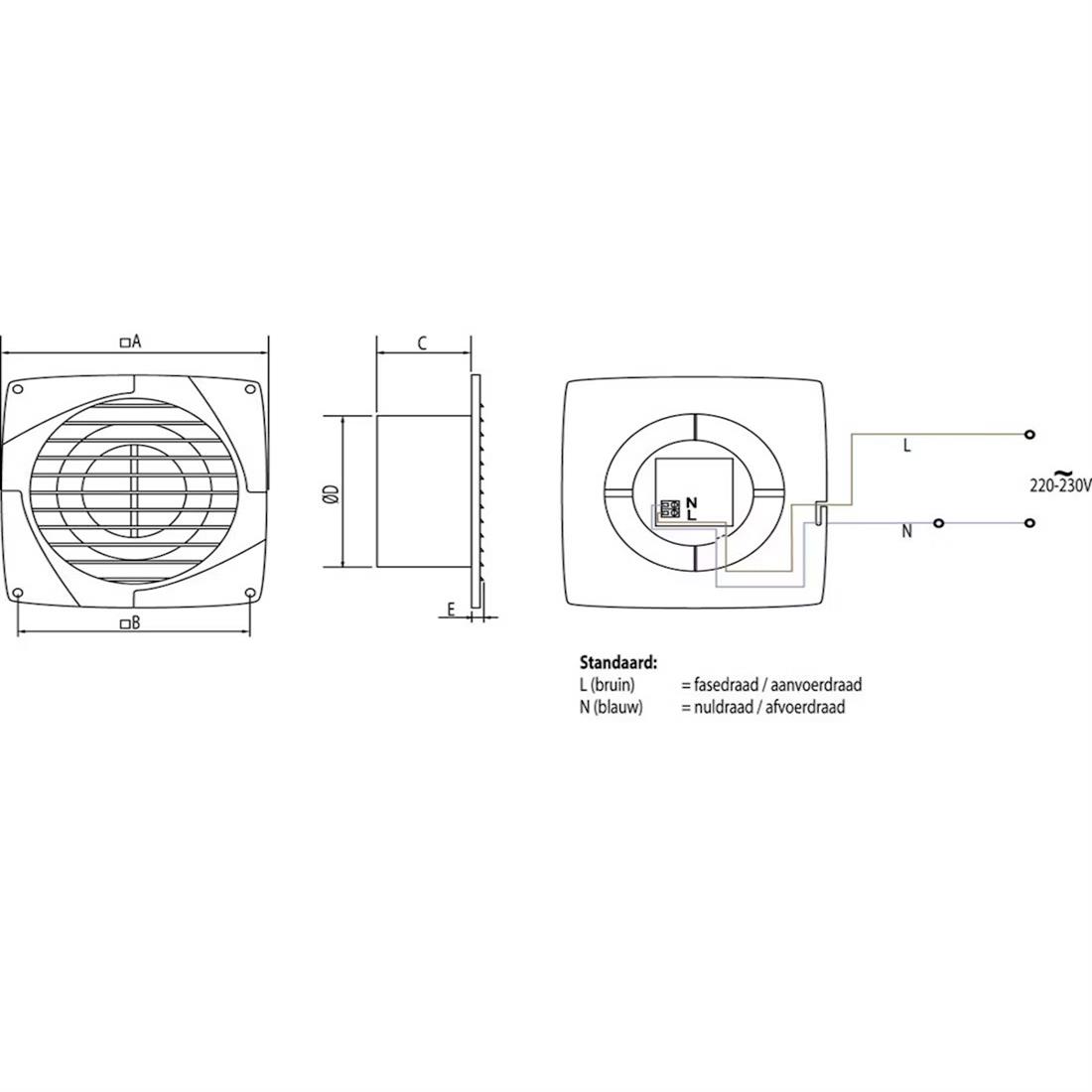 Miniatuur van WEHA inbouwventilator met timer voor wand/plafondmontage Ø125mm 180m3/h (20100257)