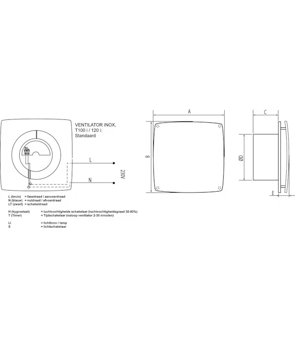 Miniatuur van WEHA inbouwventilator inox standaard Ø100mm 100m3/h (20100406)