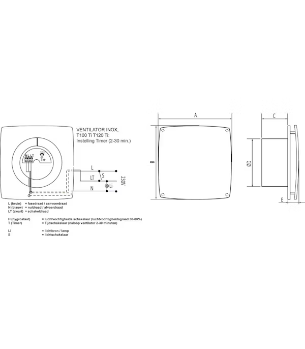 Miniatuur van WEHA inbouwventilator inox met timer Ø100mm 100m3/h (20100407)