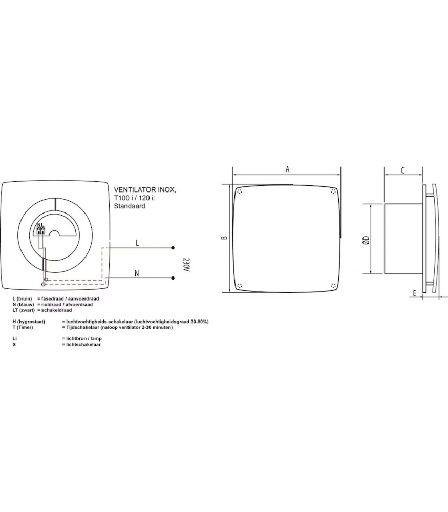 Miniatuur van WEHA inbouwventilator inox standaard Ø120mm 150m3/h (20100410)