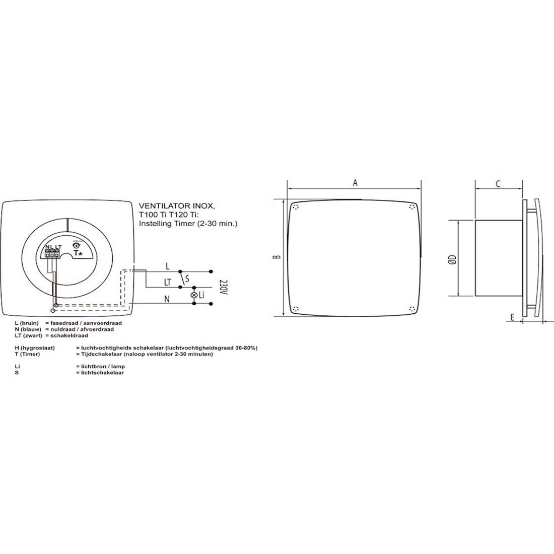 Miniatuur van WEHA inbouwventilator met timer inox Ø120mm 150m3/h (20100411)