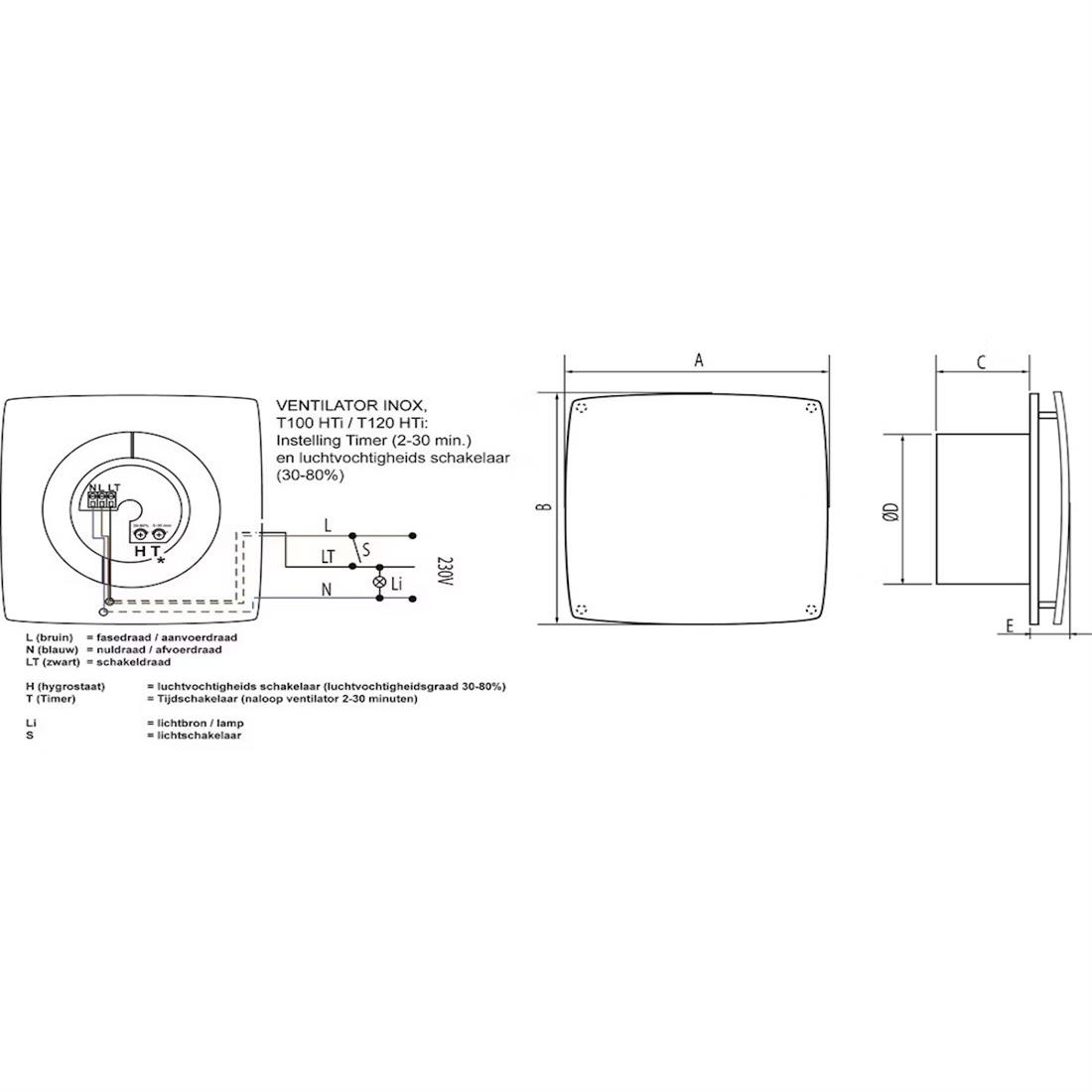 Miniatuur van WEHA inbouwventilator inox met timer en vochtsensor Ø120mm 150m3/h (20100412)