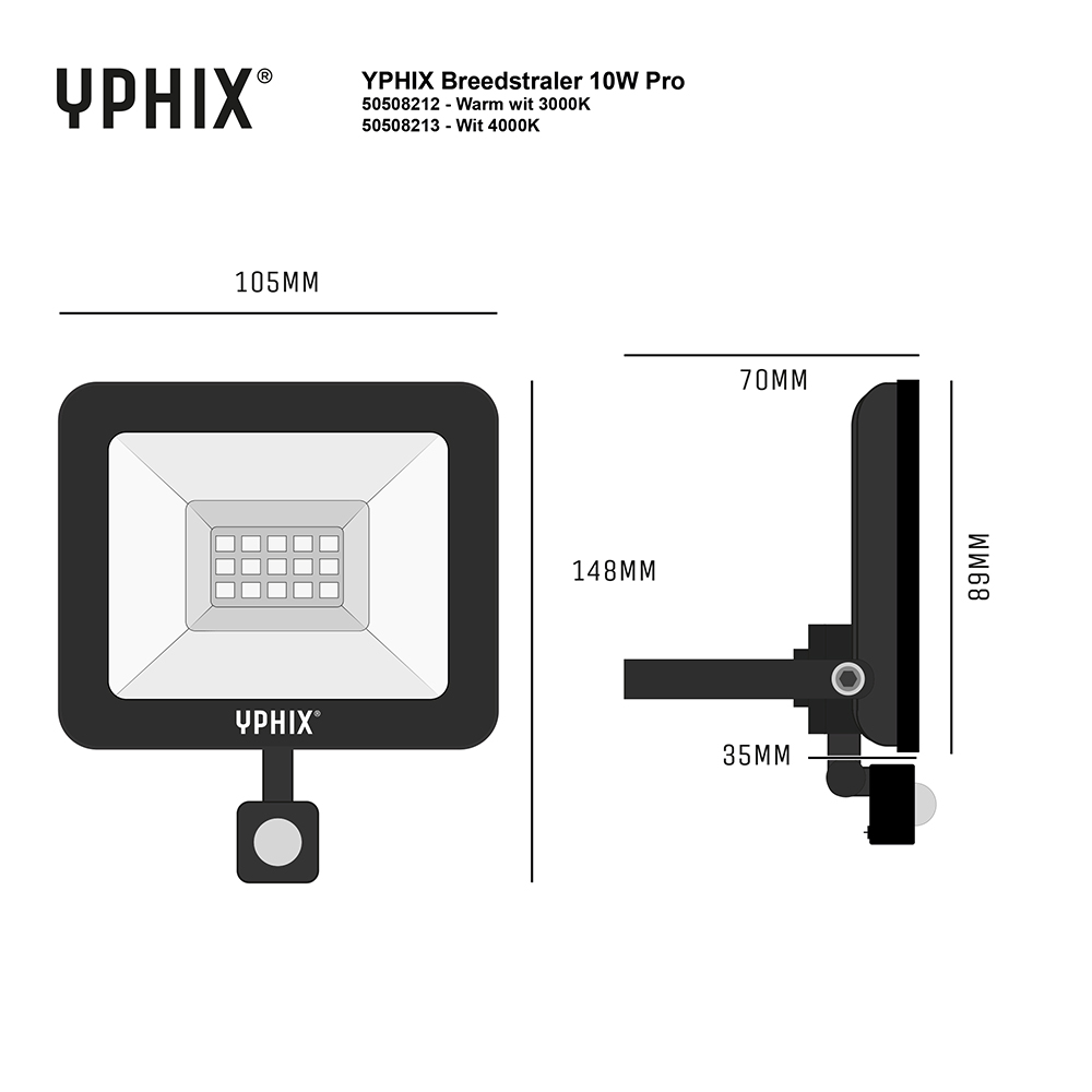 Miniatuur van Yphix LED schijnwerper met sensor 10W 750lm warm wit 3000K IP44 (50508212)