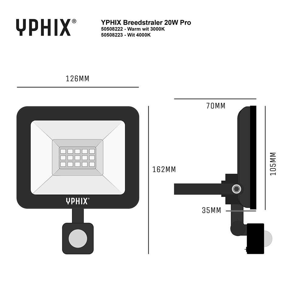 Miniatuur van Yphix LED schijnwerper met sensor 20W 1.500lm warm wit 3000K IP44 (50508222)