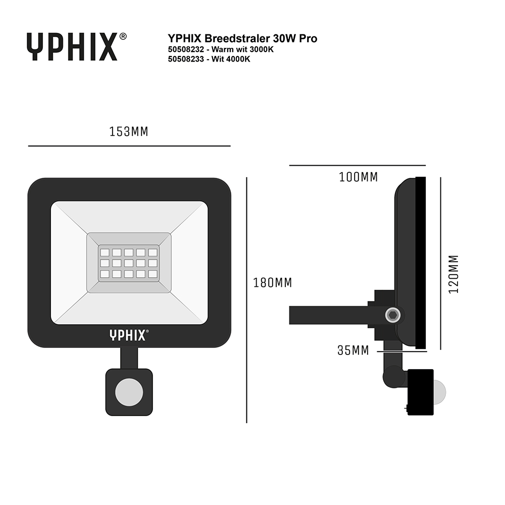 Miniatuur van Yphix LED schijnwerper met sensor 30W 2.400lm koel wit 4000K IP44 (50508233)