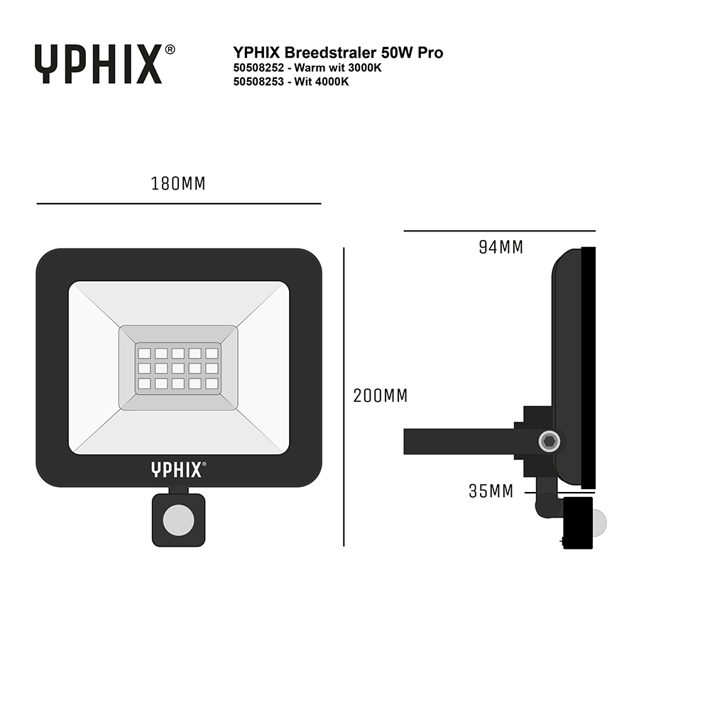 Miniatuur van Yphix LED schijnwerper met sensor 50W 4.000lm koel wit 4000K IP44 (50508253)