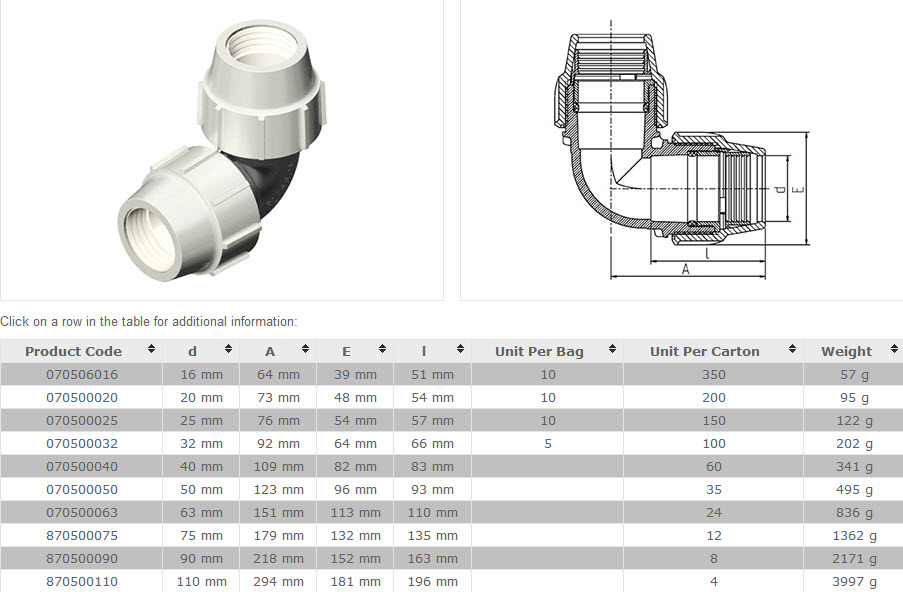 Miniatuur van Plasson haakse klemkoppeling knie 16mm 90° tyleen (7050-000016)