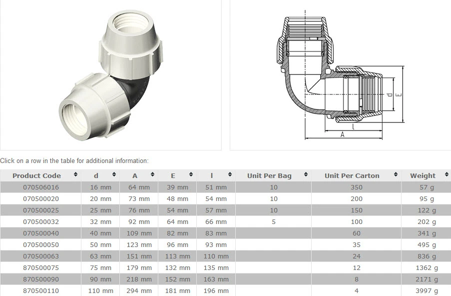 Miniatuur van Plasson haakse klemkoppeling knie 16mm 90° tyleen (7050-000016)