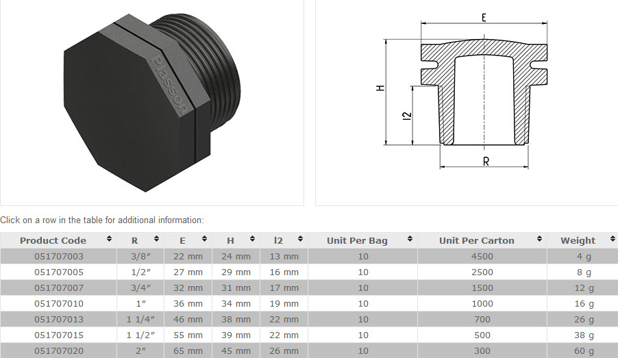 Miniatuur van Plasson afsluitplug eindstuk 1/2" buitendraad tyleen (5177-000012)