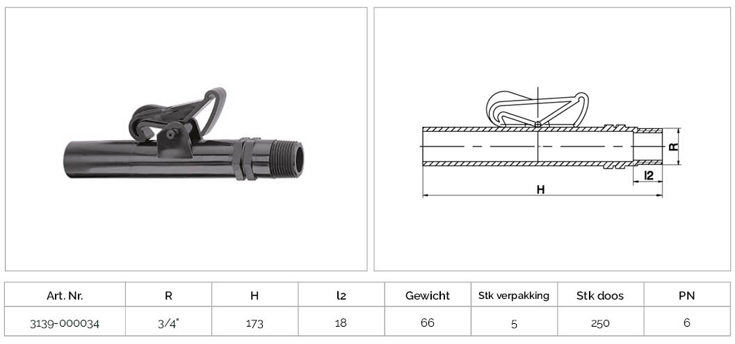 Miniatuur van Plasson insteekbuis insteeksleutel 3/4" buitendraad t.b.v. PP snelkoppelventiel tyleen (3139-000034)