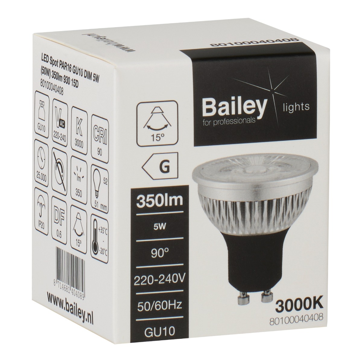 Miniatuur van Bailey LED spot GU10 5W 350lm warm wit 3000K dimbaar (80100040408)