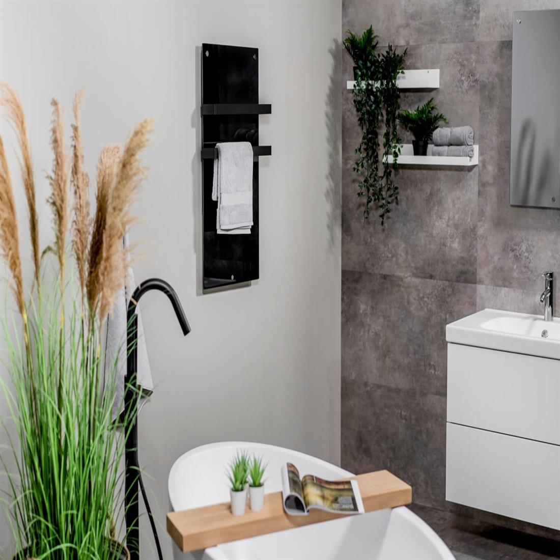 Miniatuur van Eurom Sani 400 badkamer infrarood verwarming 400W met handdoekbeugels, WiFi en app - zwart (350135)
