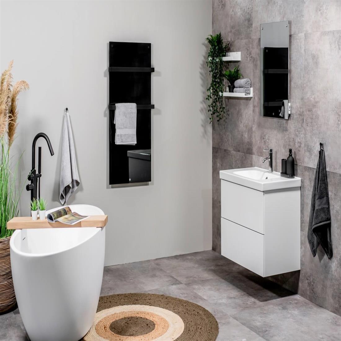 Miniatuur van Eurom Sani 600 badkamer infrarood verwarming 600W met handdoekbeugels, WiFi en app - zwart (350357)