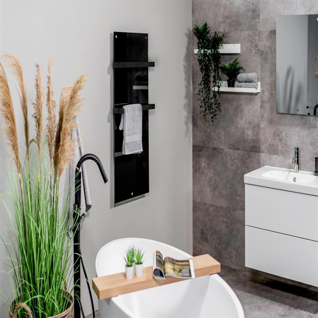 Miniatuur van Eurom Sani 600 badkamer infrarood verwarming 600W met handdoekbeugels, WiFi en app - zwart (350357)