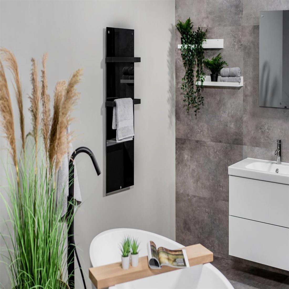 Miniatuur van Eurom Sani 800 badkamer infrarood verwarming 800W met handdoekbeugels, WiFi en app - zwart (350395)