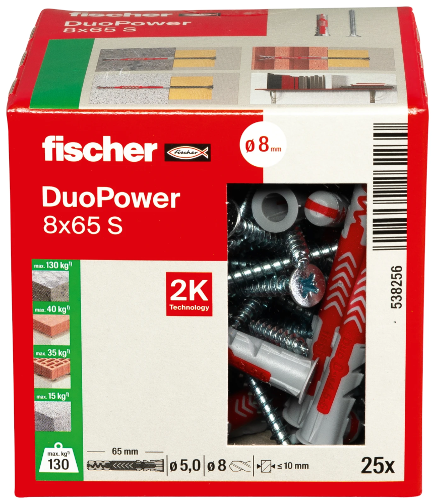 Miniatuur van Fischer DuoPower 8x65 met schroef - 25 stuks (538256)
