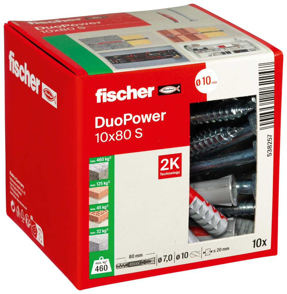Miniatuur van Fischer DuoPower 10x80 met zeskantschroef - 10 stuks (538257)