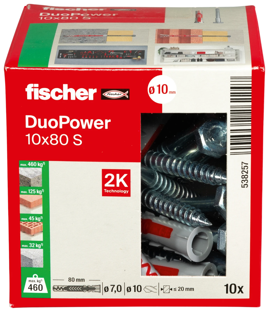 Miniatuur van Fischer DuoPower 10x80 met zeskantschroef - 10 stuks (538257)