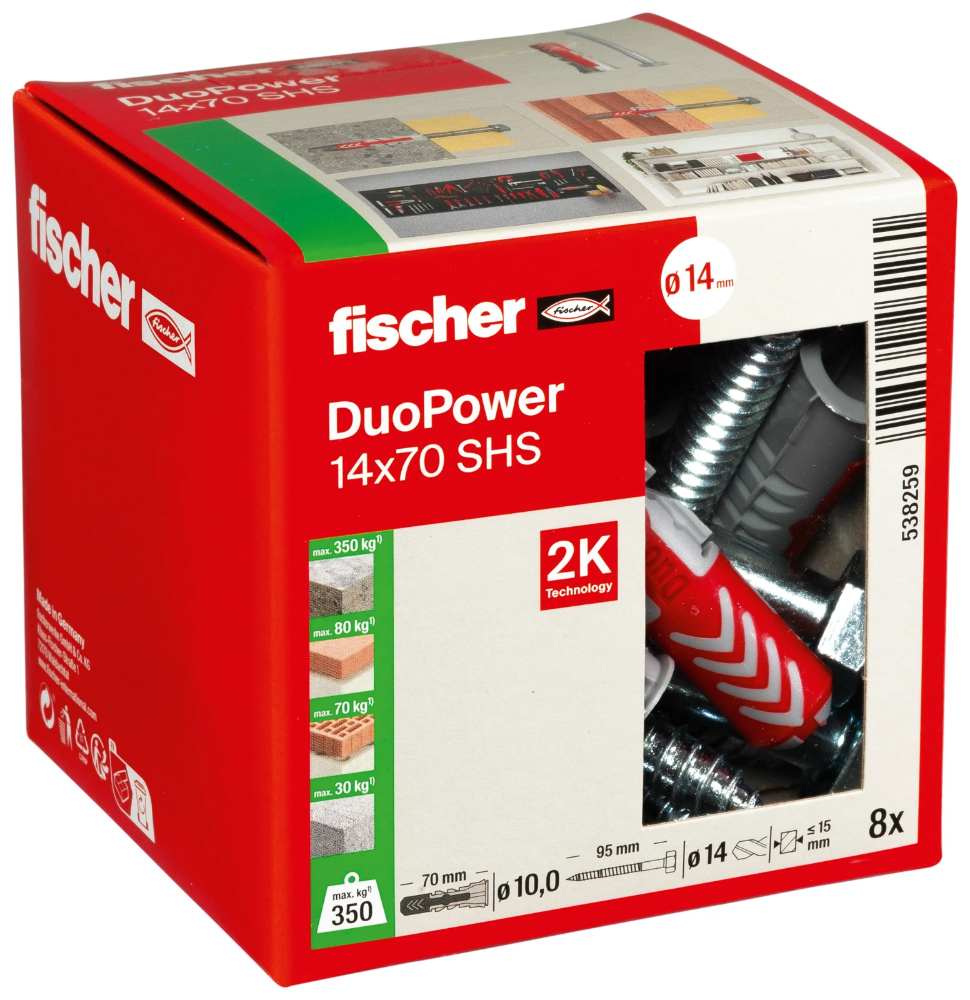 Miniatuur van Fischer DuoPower 14x70 met zeskantschroef - 8 stuks (538259)
