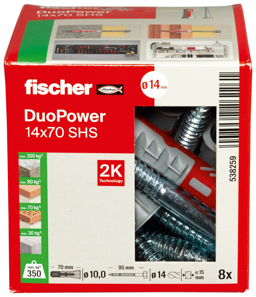 Miniatuur van Fischer DuoPower 14x70 met zeskantschroef - 8 stuks (538259)