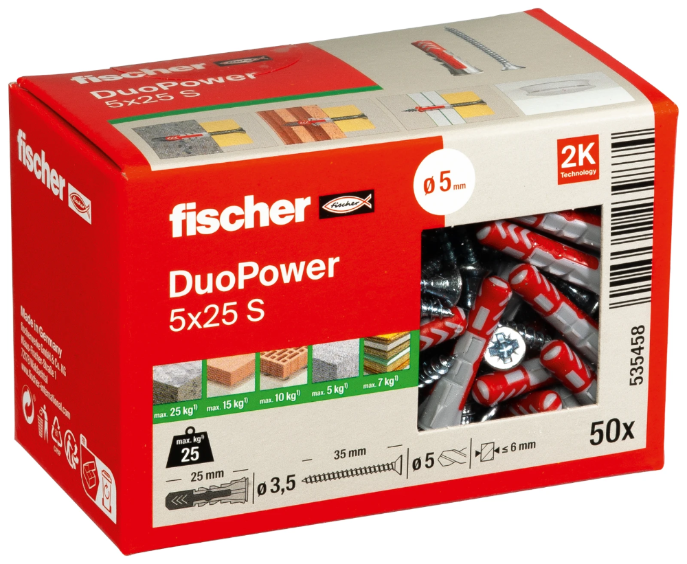 Miniatuur van Fischer DuoPower 5x25 met schroef - 50 stuks (535458)