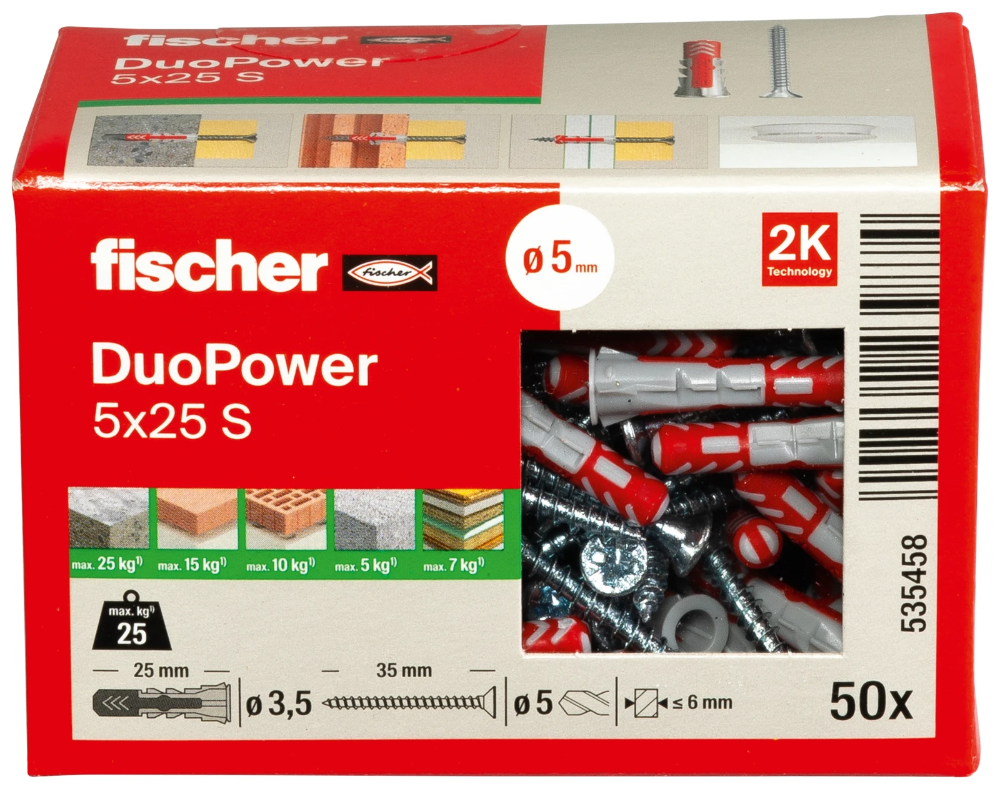 Miniatuur van Fischer DuoPower 5x25 met schroef - 50 stuks (535458)