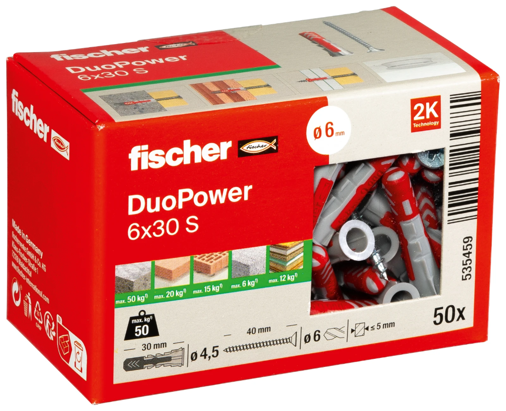Miniatuur van Fischer DuoPower plug 6x30 met schroef - 50 stuks (535459)