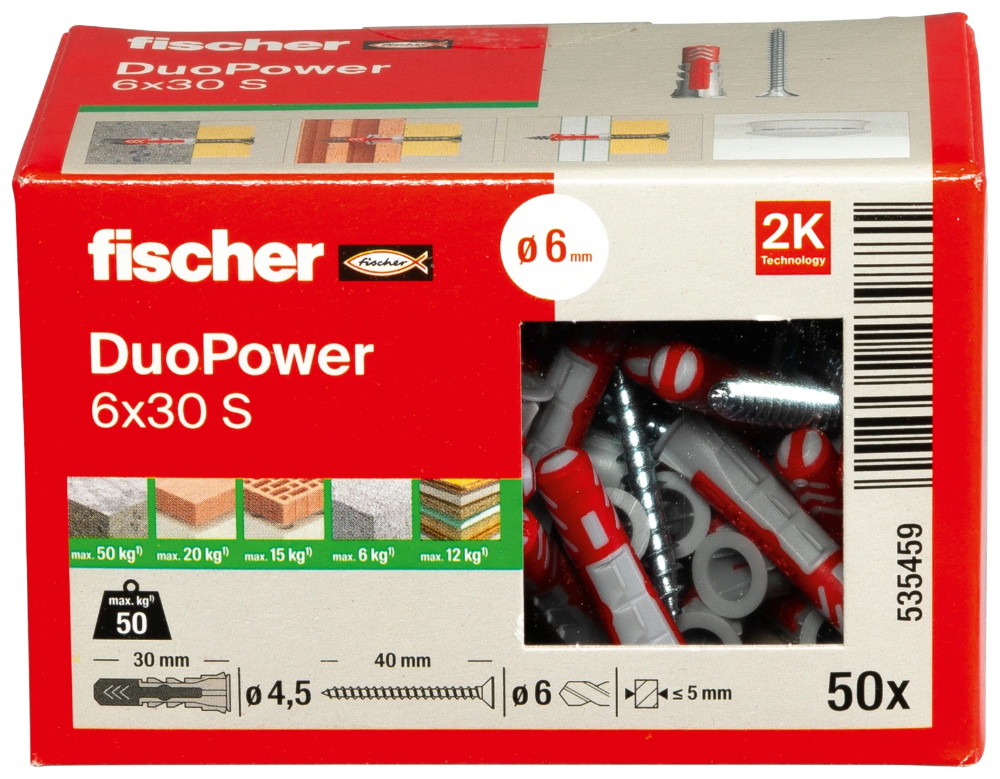 Miniatuur van Fischer DuoPower plug 6x30 met schroef - 50 stuks (535459)