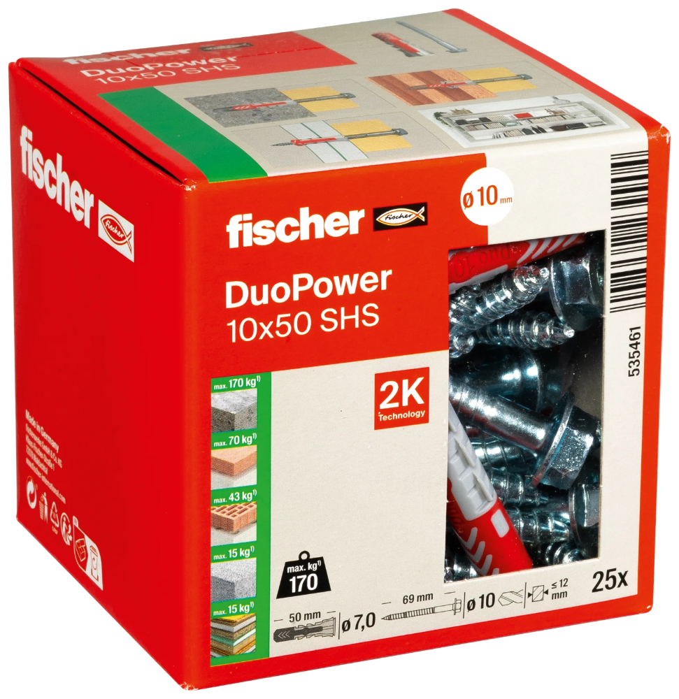 Miniatuur van Fischer DuoPower 10x50 met zeskantschroef - 25 stuks (535461)
